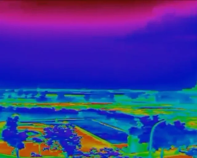 The same harbour scene in a color thermal palette